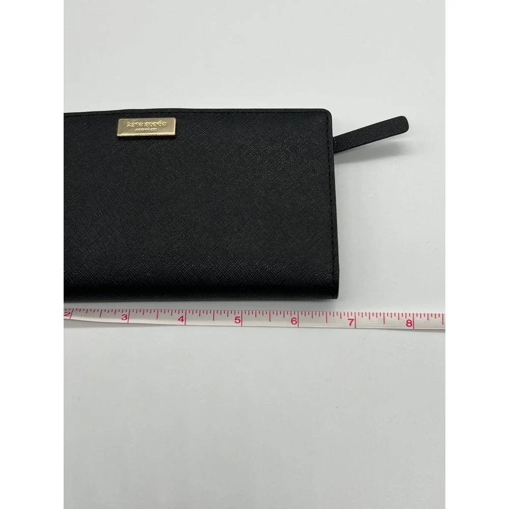 Kate Spade New York Black Saffiano Leather Bifold Slim Wallet Gold Logo C081